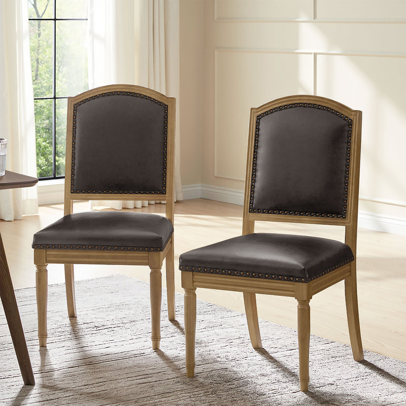 Quennel 22.5''W Transitional Faux Leather Dining Chair with Solid Wood Frame (Set of 2), Brown