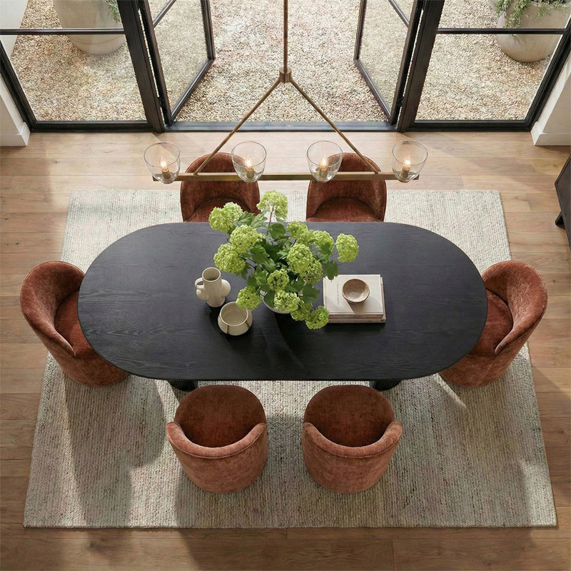  6 - Person Dining Table Sets With Oval Table & 6 Upholstered Chairs, Rust, Black