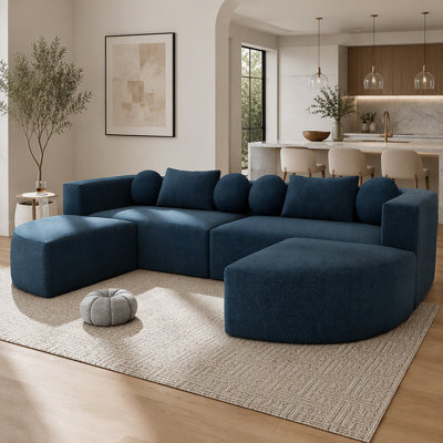 Canapé d'angle modulaire Boneless Couch de 292 cm (114,9 pouces), combinant librement ses formes, avec assise profonde et design incurvé pour le salon, bleu