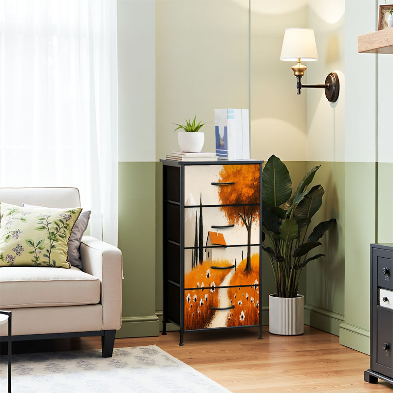 Commode pour garde-robe de chambre à coucher pour garde-robe rustique à sentier rustique avec fleurs orange et campagne