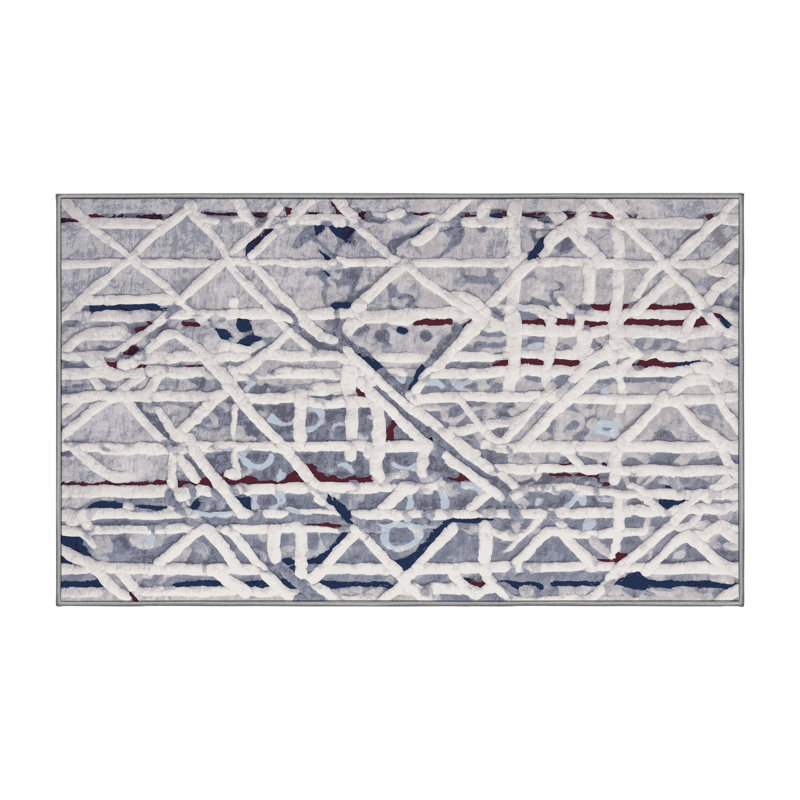 Machine Washable Gray Area Rug, Rectangle 6' x 9'