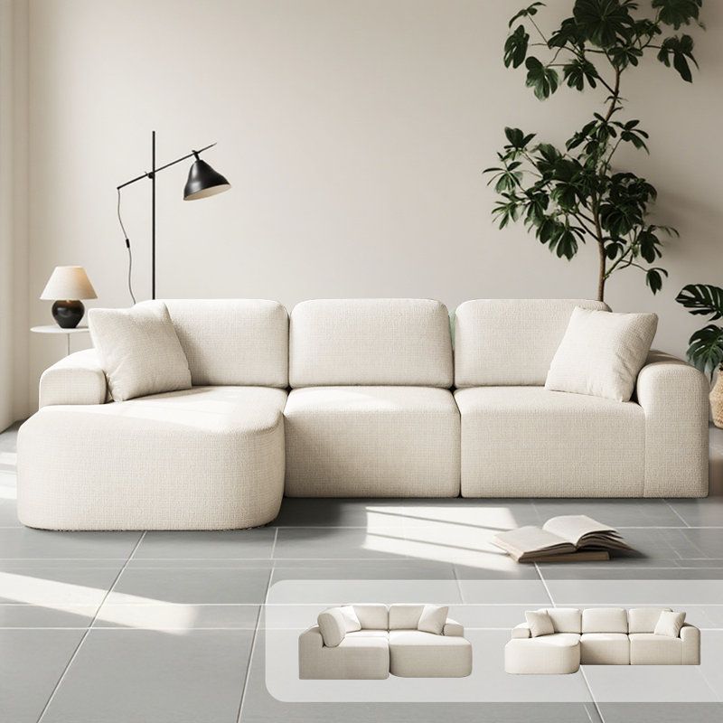 107'' Modular Sectional Sofa with Chaise, Modern Woven Upholstery, Convertible L-Shaped Design, No Assembly Required for Living Room
