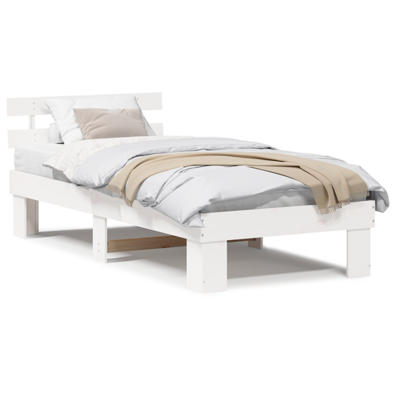 Vidaxl Bed Frame With Headboard Solid Wood Pine, European Single (90 x 200 cm), White