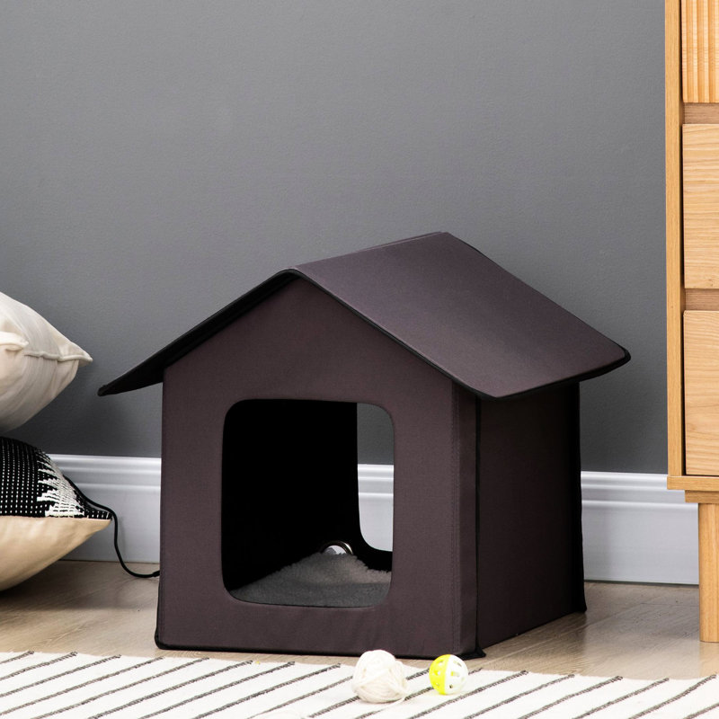 Extérieur et intérieur pour chat chauffé, isolé, imperméable, brun, avec housse en molleton doux