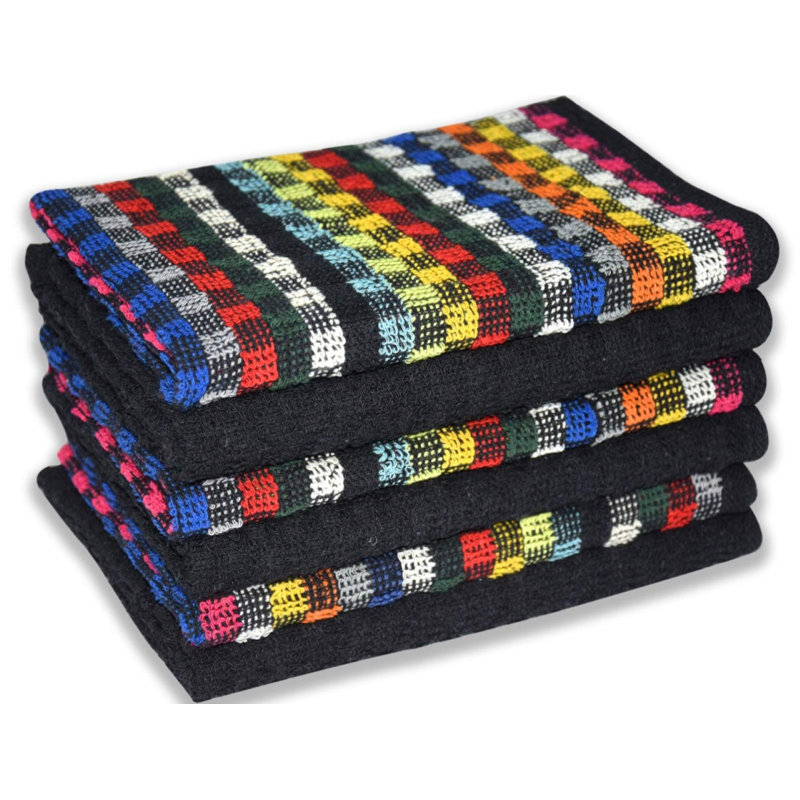 Cotton Jacquard Tea Towel Kitchen Towel, Black/Blue/Yellow