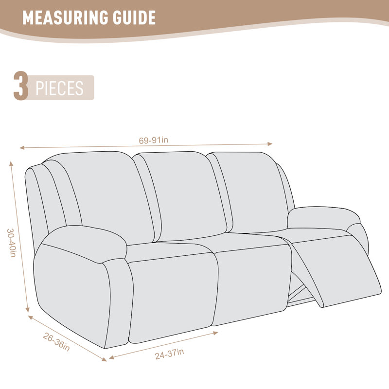 Wald 3 Seats Jacquard Recliner Chair Covers Furniture Protector Recliner Slipcovers With Elastic Bottom For Kids Pets, Milky