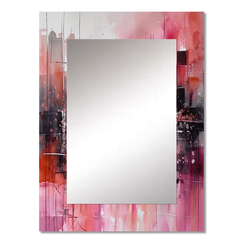 Modernist Expressions III - Midcentury Modern Unique Wall Mirror, Pink Mirror, Printed Metal Art, 32" x 24"