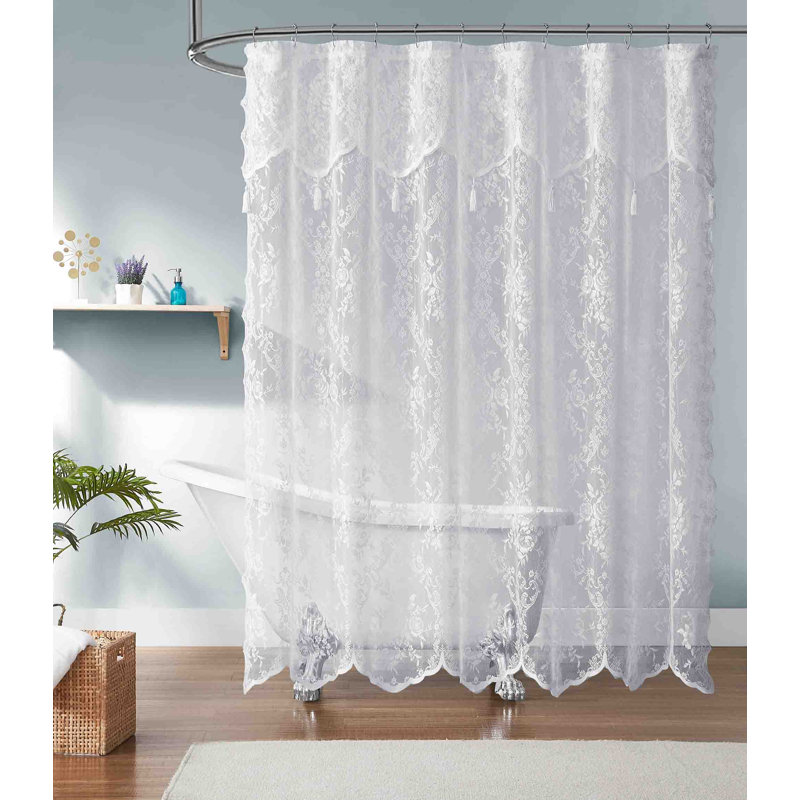 Rideau de douche en dentelle blanche Cherrilyn, Blanc, H 84 po x l 72 po
