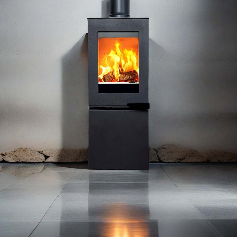 Metal heating fireplace with three Windows