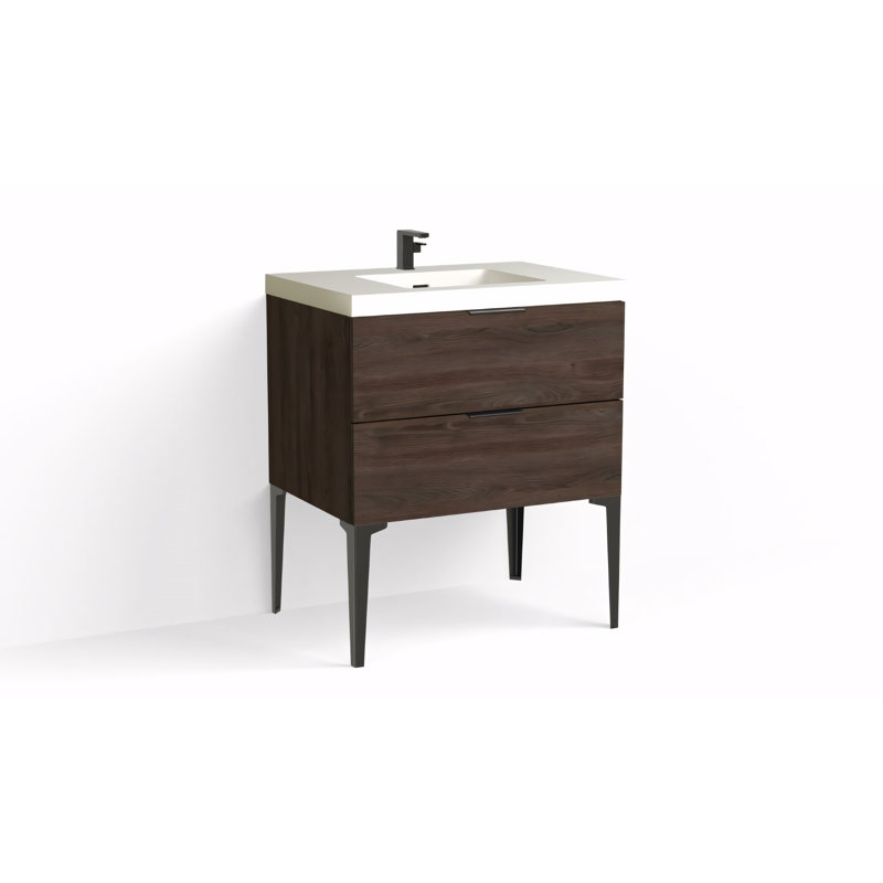 Avila 30" W Freestanding Single Bathroom Vanity with Dean Leg, Matte Black, Matte White/Single, White Acrylic