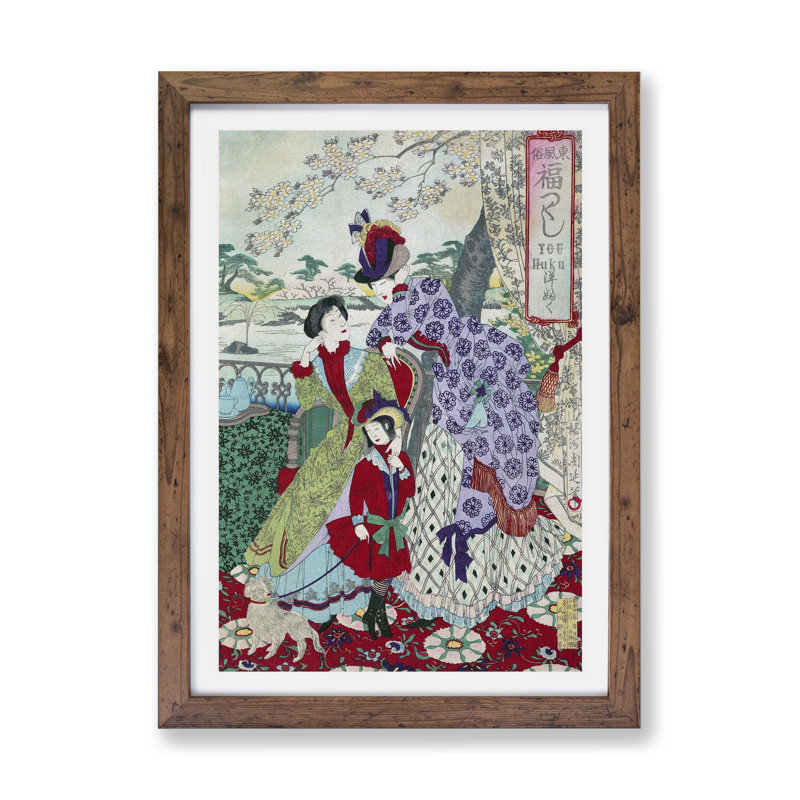 Japanese Women In Western Clothing by Toyohara Chikanobu - Single Picture Frame Painting, Walnut, 24cm H x 33cm W x 2cm D