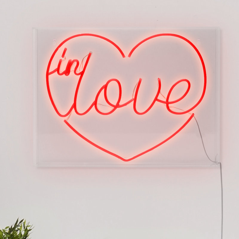 In Love Acrylic LED Neon Sign Red Heart Wall Decor - 16" x 12"