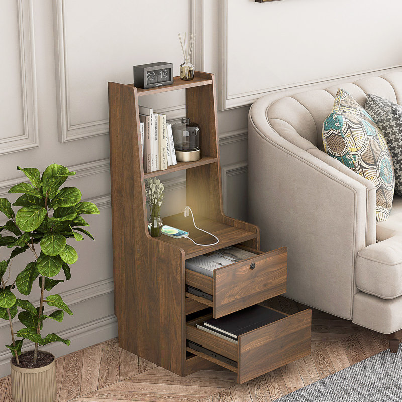 Table de chevet avec station de charge, table de chevet intelligente avec veilleuse, table de chevet moderne avec bibliothèque, tables de chevet avec armoire de rangement pour chambre à coucher, bois