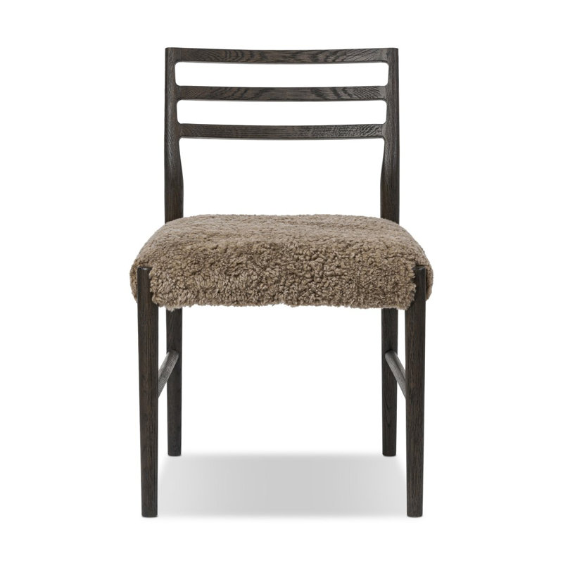 Lindyn 18.9'' H Upholstered Side Chair, Scrubbed Oak Black, Taupe Shearling