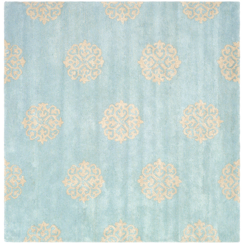 Steve Hand Tufted Wool/Viscose Geometric Rug in Turquoise/Yellow, Square 6'