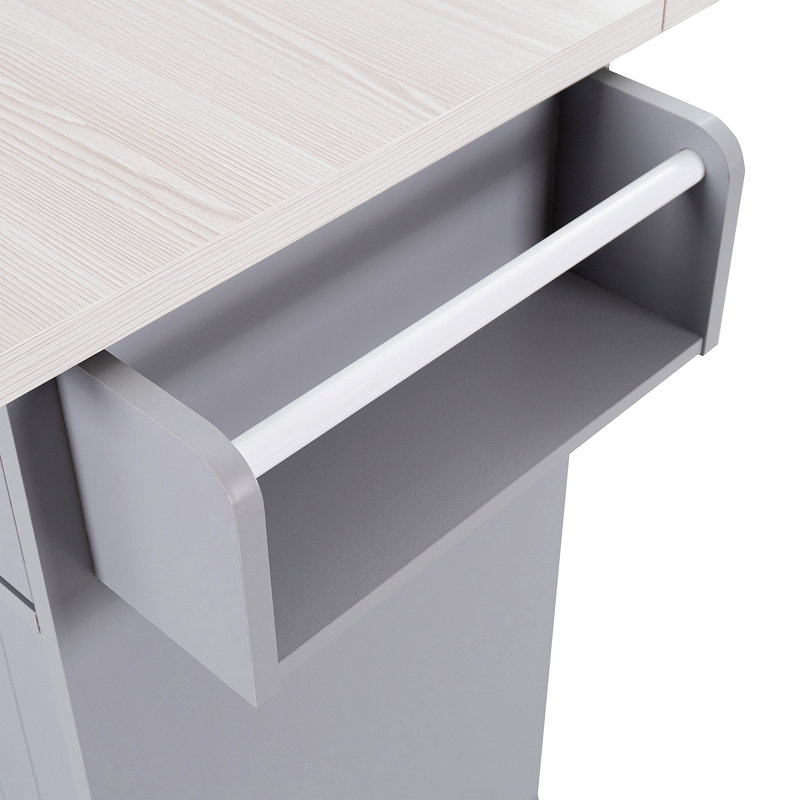 K&K Kitchen Island With Trash Can Storage Cabinet, Kitchen Cart With Drop Leaf, Spice Rack, Towel Rack And Drawer, Rolling Kitchen Island On Wheels With Adjustable Shelf
