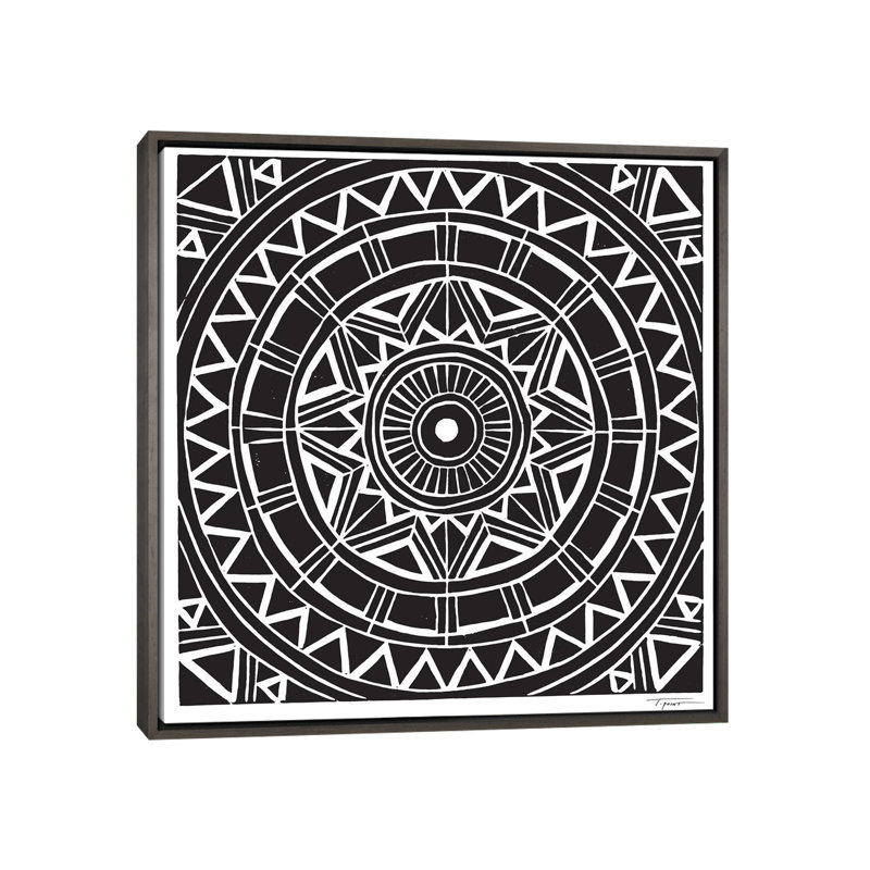 Radial Tribal Design - impression d'art graphique, H 37 po x l 37 po x P 1,5 po, Toile encadrée de bois rustique foncé