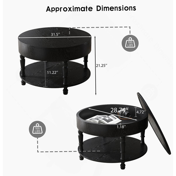 Latitude Run® Modern Round Coffee Table With Dual Storage, Hidden ...