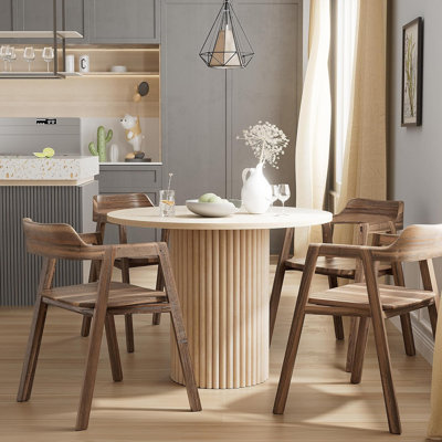 Round Dining Room Table for 1-4, with Solid Wood Base by Ebern Designs