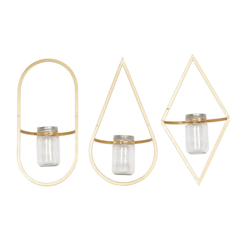 Cosmoliving By Cosmopolitan Set Of 3 Gold Metal Wall Decor 8"W, 17"H