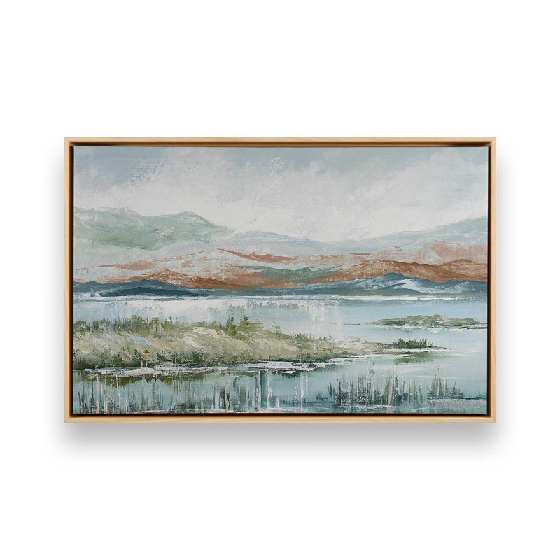 «Lakeside Af après-midi Enchantment on Canvas» par Max Maxx, reproduction, Cadre américain en érable flottant