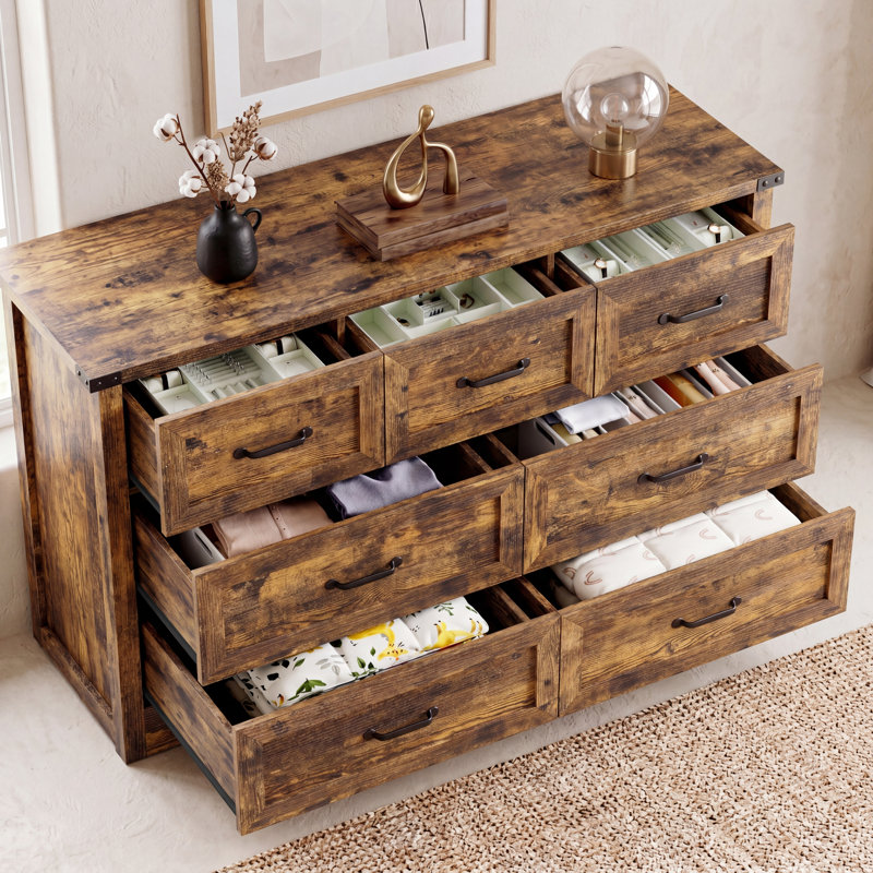 Rustic 7 Drawer Dresser, Brown