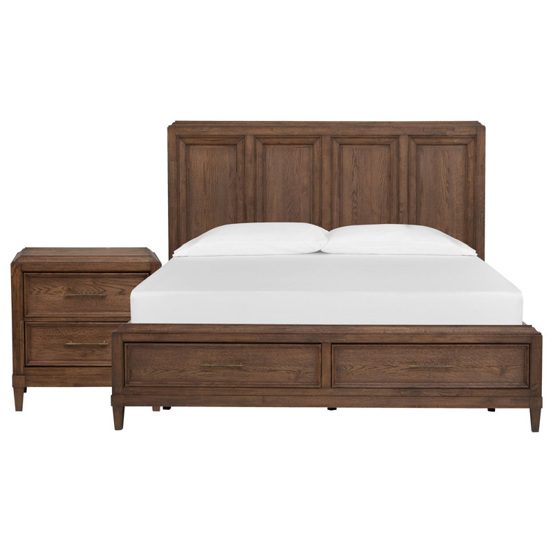 Très grand lit à panneaux avec commode et tiroir avec miroir carré, Ensemble de 3 pièces : lit, commode, miroir