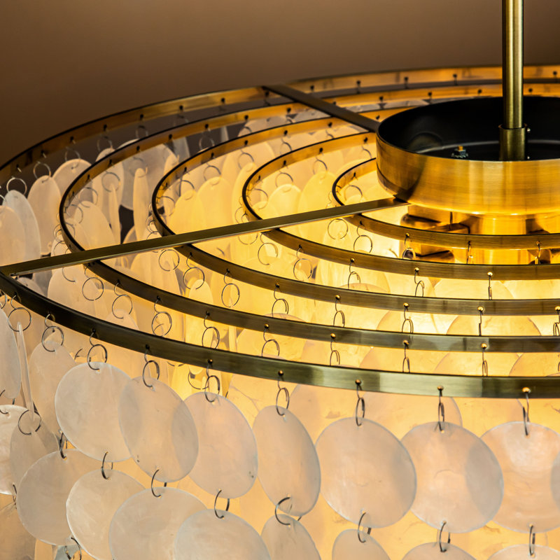 Maiteder 6-Light Unique/Statement Coastal Natural Capiz Shell Round Tiered Chandelier