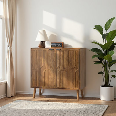 31.5" Farmhouse Walnut Sideboard Buffet, Wood Storage Cabinets For Dining Room & Living Room