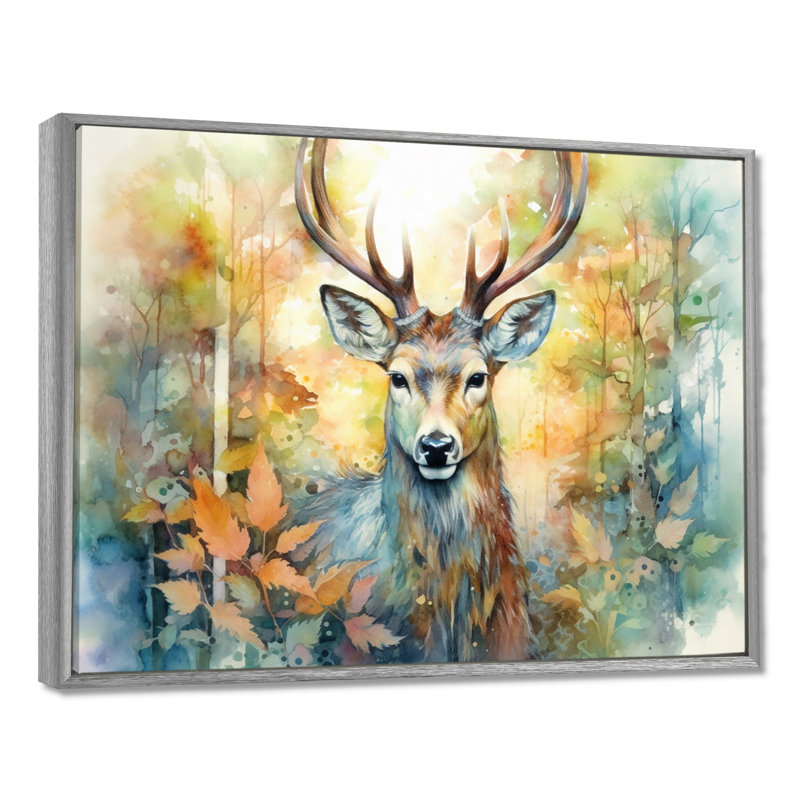 Deer Wonderers I - art mural cerf, H 34 po x l 44 po x P 1,5 po, Encadrement argenté