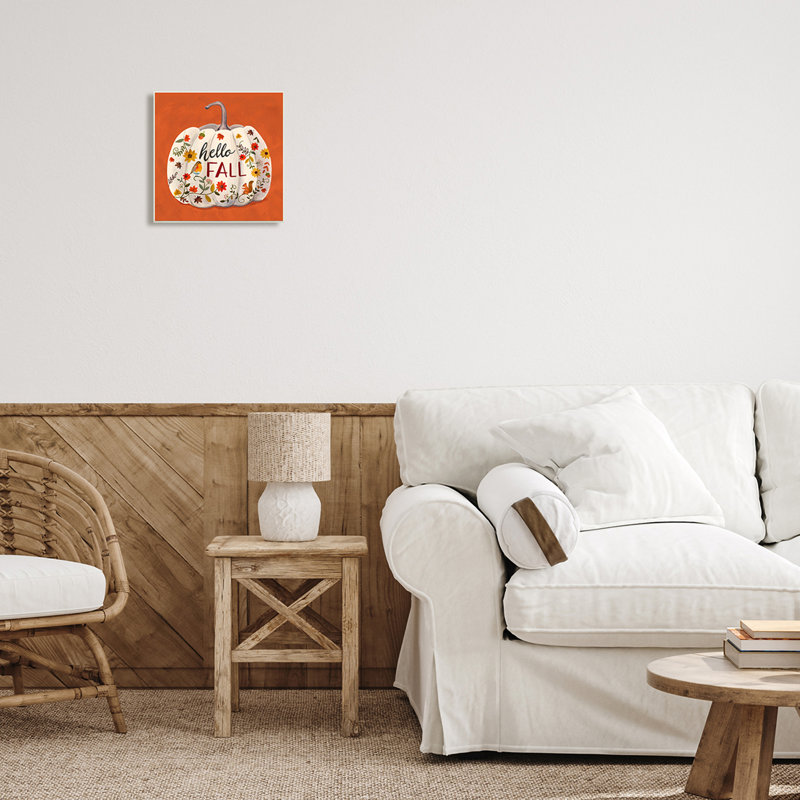 Hello Fall White Pumpkin Floral Wood Wall Plaque