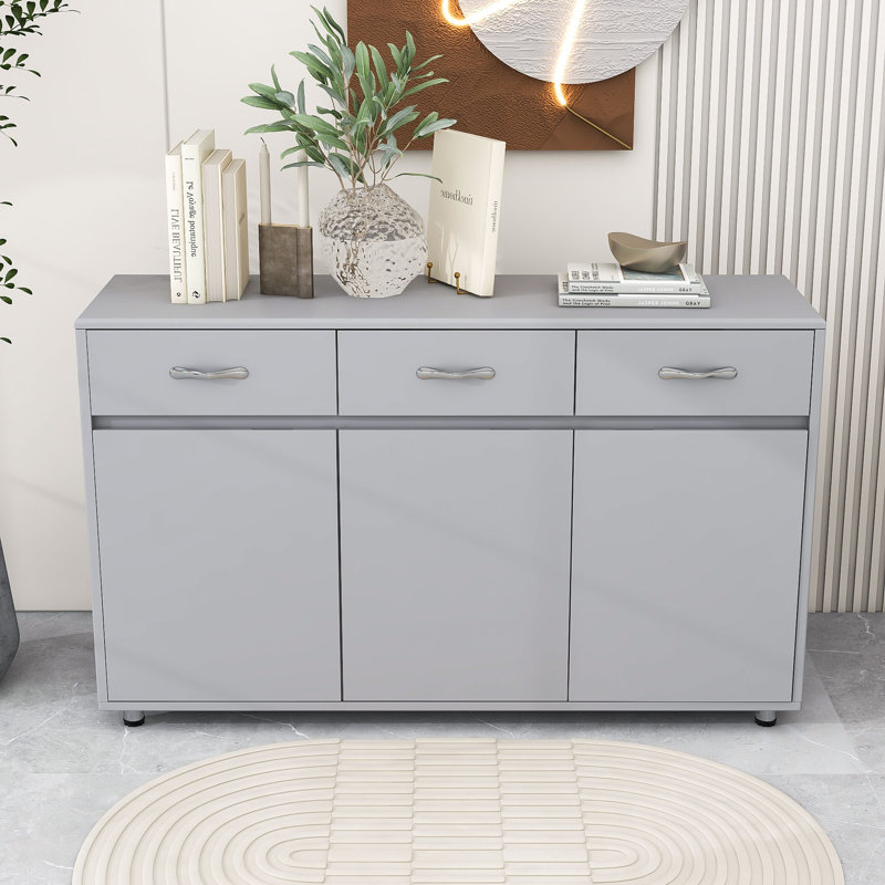 Armoire en bois avec tiroirs, portes et tablettes pour le salon, Gris