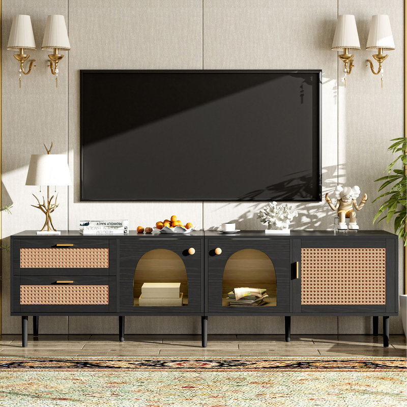 Meuble télé 80 po avec design - table de construction solide pour un grand espace média, Noir