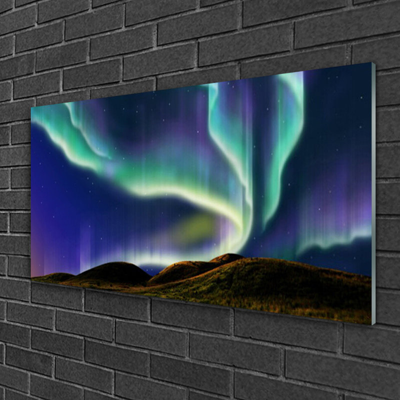Glass Print Wall Art 100X50cm Image Printed On Glass Decorative Wall Picture Behind Toughened / Tempered Safety Real Glass For Kitchen & Living Room Theme: Aurora Landscape