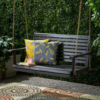 Balancelle de véranda en gris foncé, fabriquée en bois avec assise de 49,50 po x 22,28 po