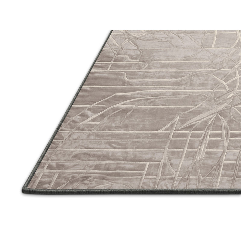 Tapis gris soyeux et moelleux, Rond 6 pi
