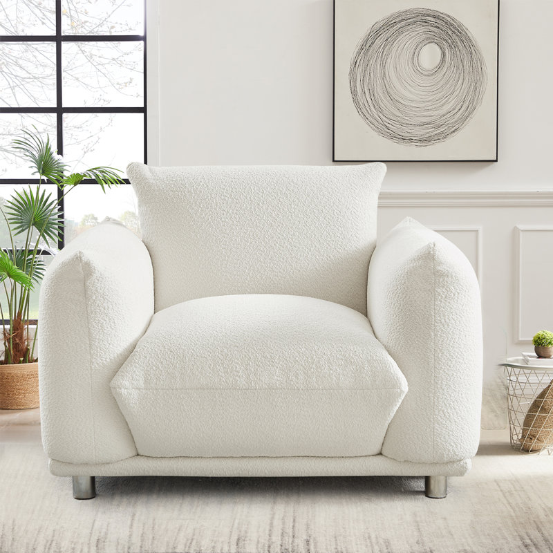 Tranay Accent Chair, Upholstered Single Chair for Home Bedroom Office, White Lambswool