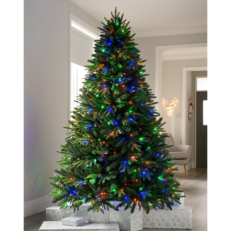 Alaskan Green Fir Artificial Christmas Tree with Coloures and White Lights