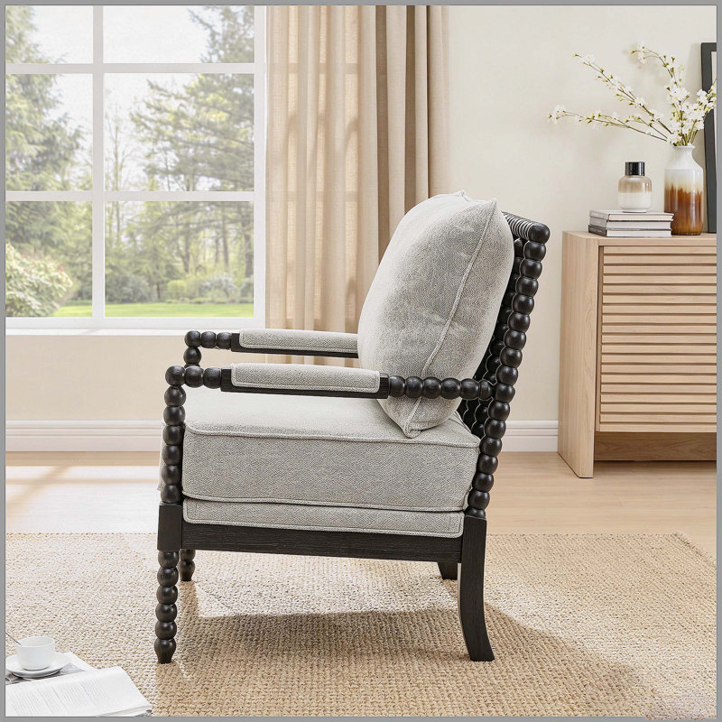 Fauteuil d'appoint rembourré avec structure en bois tourné Belvoir, gris, Grey, Grey, Noir