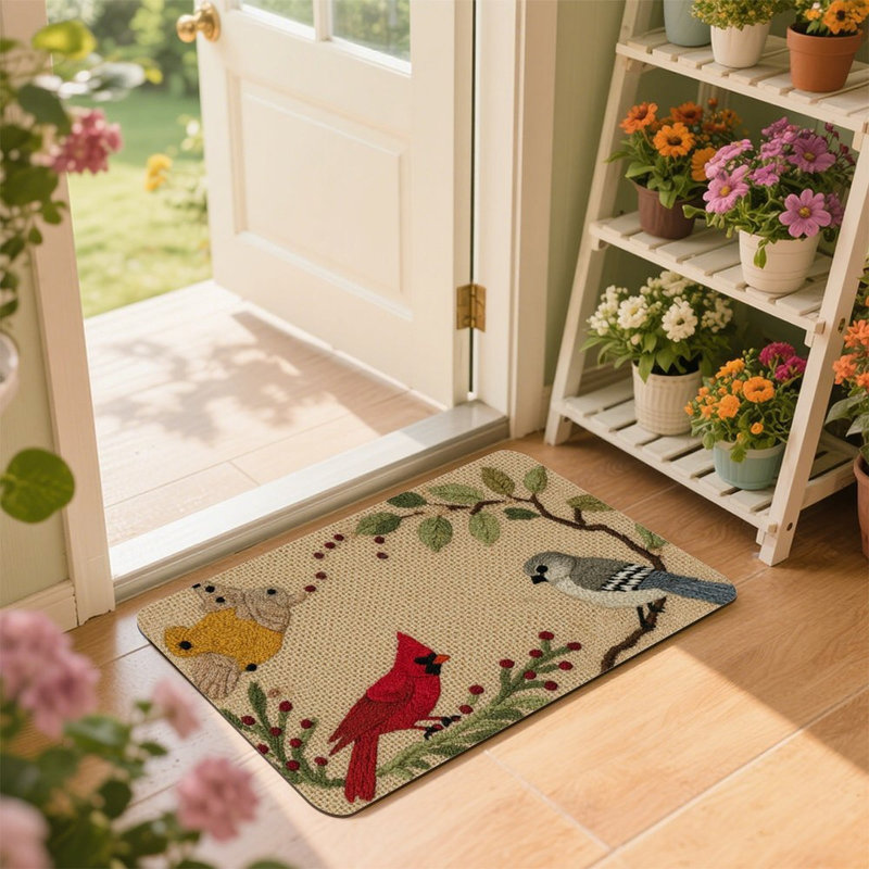 Birds and Berries Doormat, 24L x 36W, for Entrance Porch