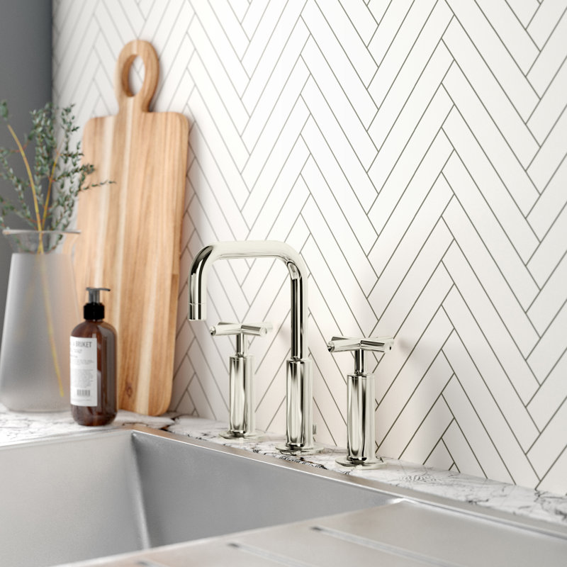 Robinet de salle de bain espacé avec ensemble de drain Purist, Nickel poli éclatant