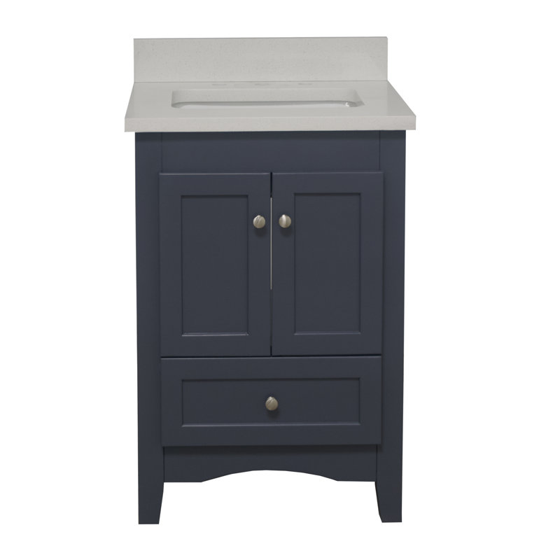 Edber 24'' Single Bathroom Vanity with Top, Quartz, Charcoal Gray