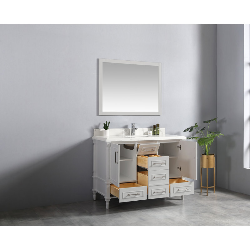 Ensemble de meuble-lavabo simple 60 po Flavell, Calacatta, bordure double ogee, Gris Coventry