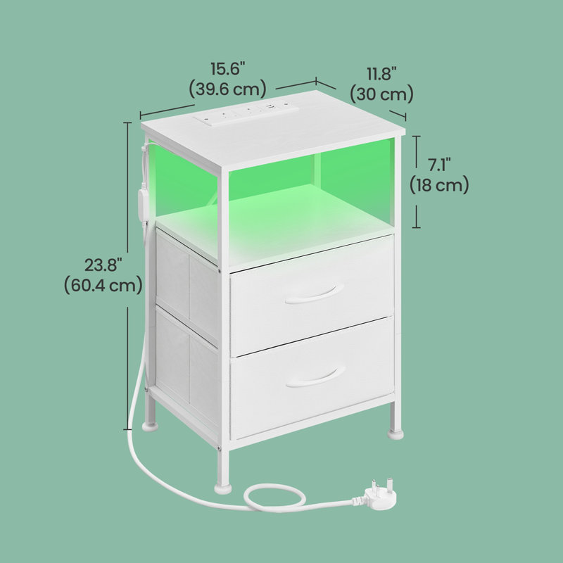 30cm W Steel Bedside Table, White
