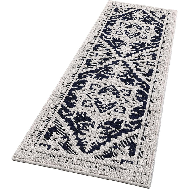 2x6 Washable Vintage Hallway Runner, Non-Slip Rubber Backing, Floral Medallion Design for Kitchen, Entryway, Laundry (Grey)