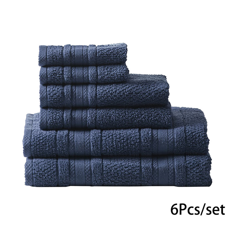 Ensemble de 6 pièces pour chambre d'amis 100% coton, Bleu marine