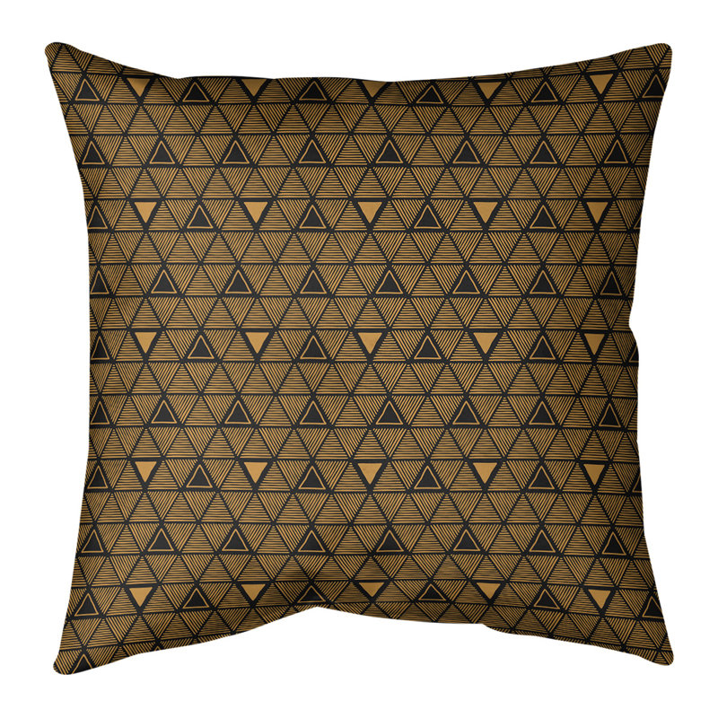 Coussin décoratif triangles dessinés à la main classiques, H 20 po x l 20 po, Duvet synthétique, Orange