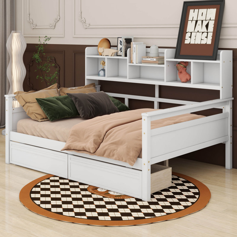 Pren Daybed with Bedside Shelves and Two Drawers, Full, White