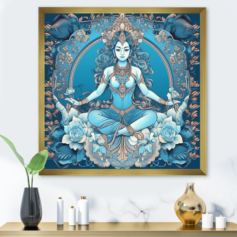 Divine Déesse Yogini en bleu sur toile, H 30 po x l 30 po x P 1 po, Cadre doré simple