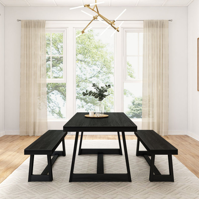 Linzy 6-Person Solid Wood Dining Set, Black Wirebrush